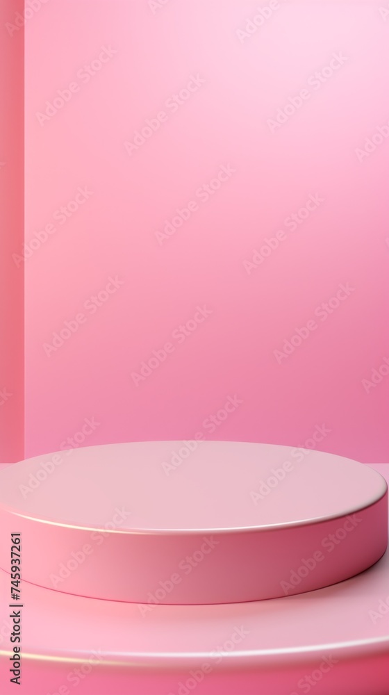 Round Pastel Pink Minimalistic Catwalk for branding, promotion, presentation of Cosmetics, product. Stage, Vertical Mockup, Pedestal, Platform, Advertising Showcase with copy space.