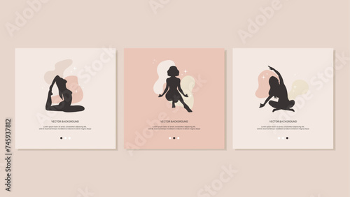 3 Square Templates For Social Media With Girls In Different Yoga Poses
