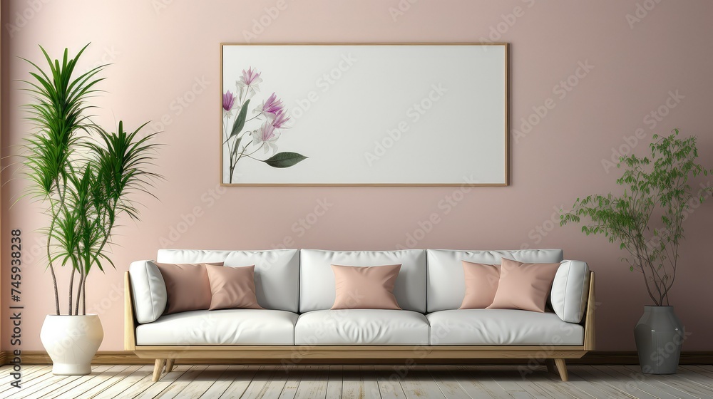 Fototapeta premium Modern living room with beautiful frame on wall.