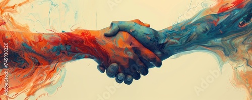 Fotografia An abstract distorted handshake between a man and a woman creating a sense of di