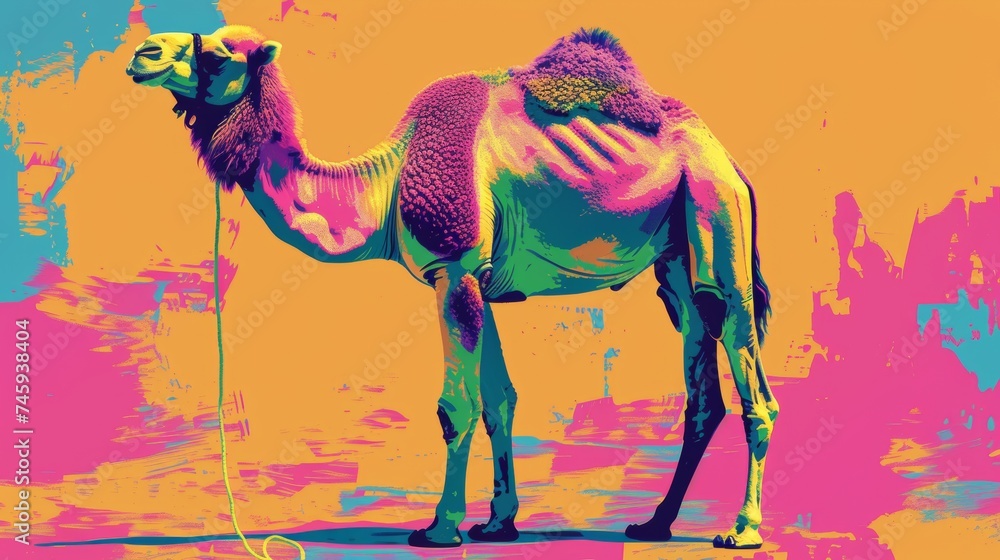 Fototapeta premium Colorful pop art style illustration of a camel on a vibrant background