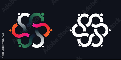 abstract diversity people connect networking talking, circle shape logo icon symbol concept of circular movement men and women multicultural diverse community business team in technology tech industry