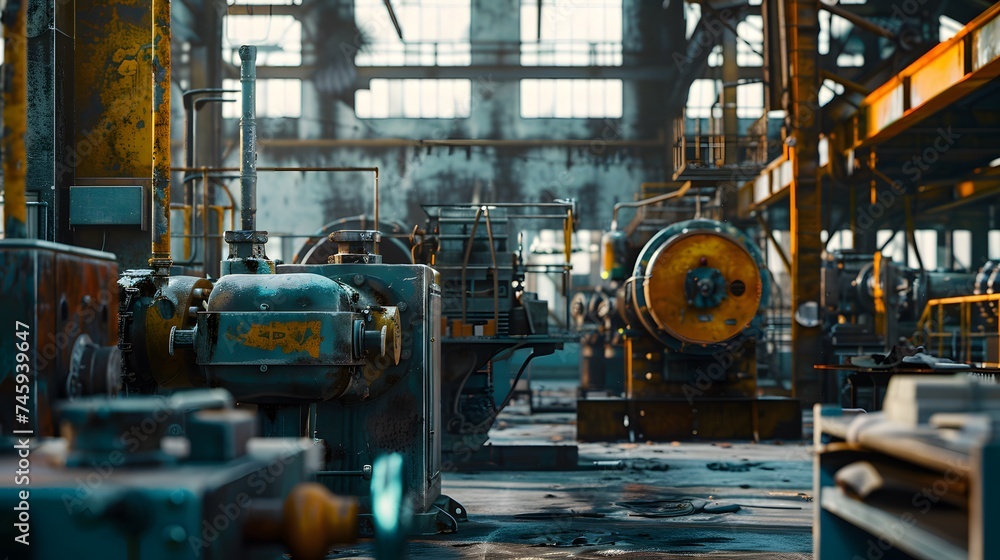 A factory floor filled with industrial machinery for metal production - obrazy, fototapety, plakaty 
