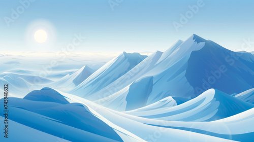 Illustration of a View from the top of the snowy mountain. 