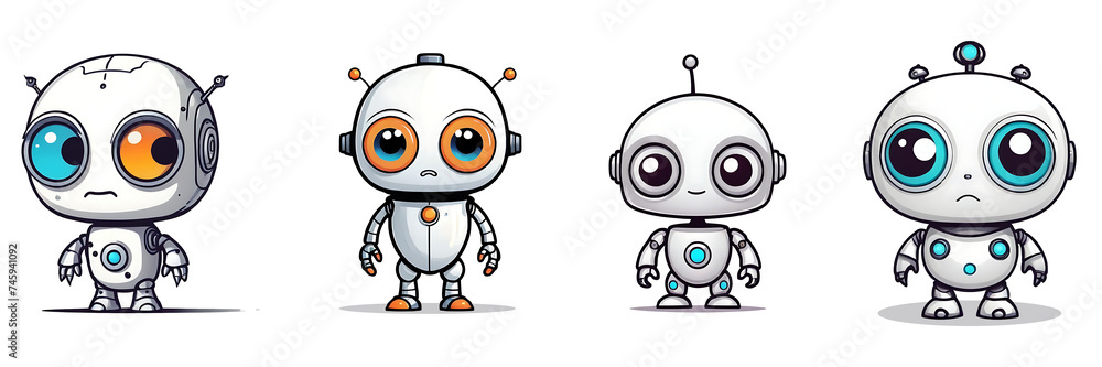 Clipart of a set of cute robots. Clipart of a set of cute robots.