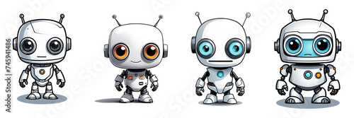 Clipart of a set of cute robots.