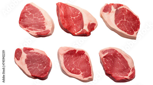 T-Bone Steak: Raw Meat for Grilling, Isolated on Transparent Background. Top View Culinary Delight, Perfect for Gourmet Restaurant Menus and BBQ Recipes.