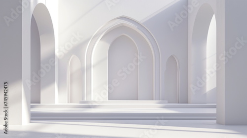 Simple clean islamic stage podium muslim background, copy space, product. Ramadan