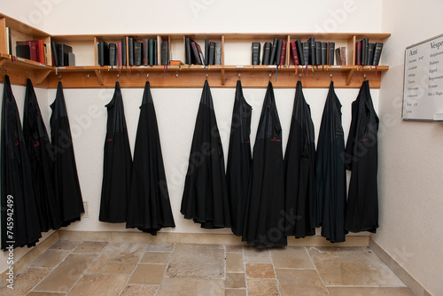 Aufgehängte Chormäntel im Benediktinerkloster,Beuron, Deutschland photo