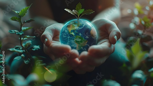 Fototapeta Naklejka Na Ścianę i Meble -  Happy earth day. African hands holding globe, earth. Earth day concept.Modern style illustration