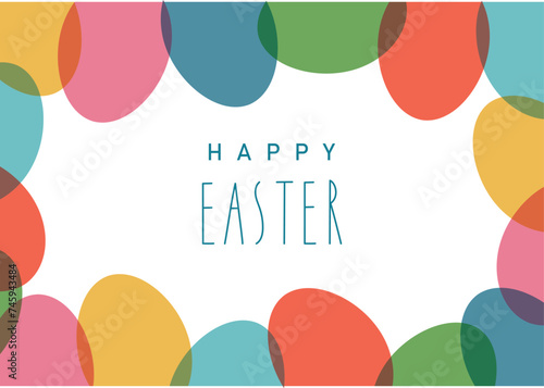 happy easter card with colorful eggs frame and lettering, isolated vector illustration on white background