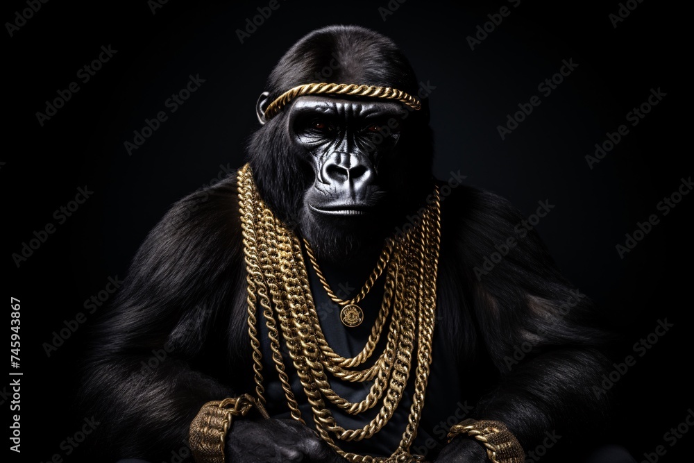 a gorilla wearing a gold chain and necklace a gorilla wearing a gold chain and necklace