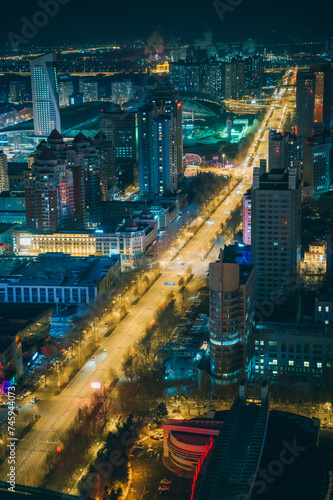 中国 黒竜江省 ハルビン 龍塔からの夜景 