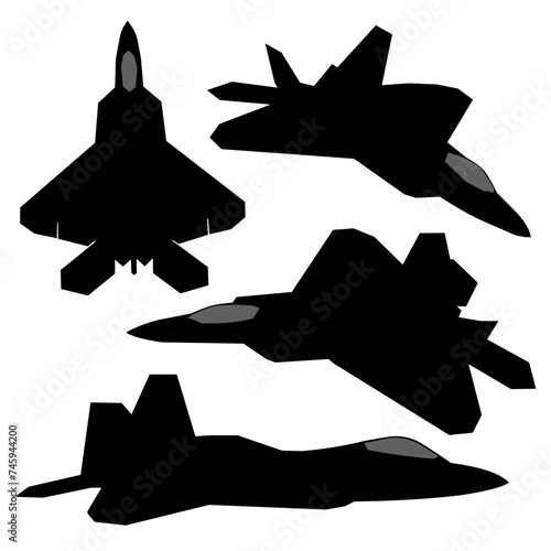 raptor jet fighter silhouette set vector