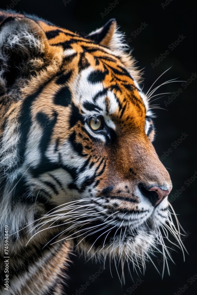 Fototapeta premium portrait of a beautiful tiger with black background
