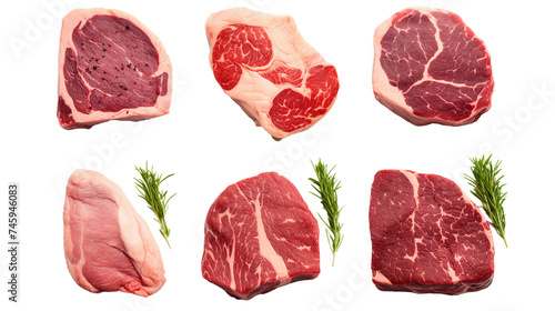 T-Bone Steak: Raw Meat for Grilling, Isolated on Transparent Background. Top View Culinary Delight, Perfect for Gourmet Restaurant Menus and BBQ Recipes.