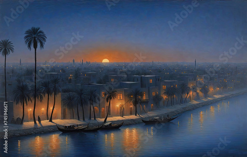 view of the city From East - Heritage houses in Baghdad on the Tigris River photo