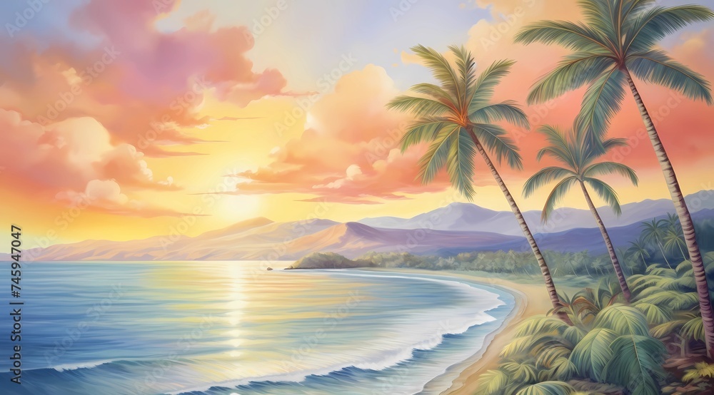 Obraz premium a postcard for a beach holiday, an advertising brochure of a seaside resort, summer, sun, sea, ocean