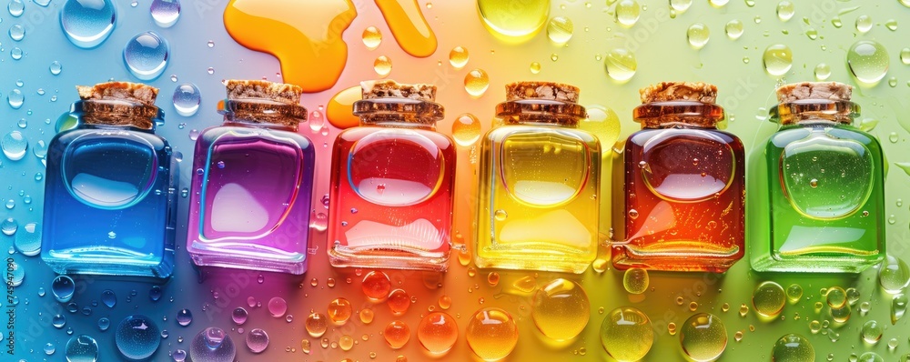 Colorful perfume glass bottles - obrazy, fototapety, plakaty 