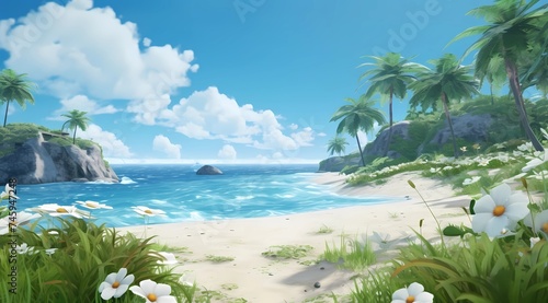 a postcard for a beach holiday, an advertising brochure of a seaside resort, summer, sun, sea, ocean