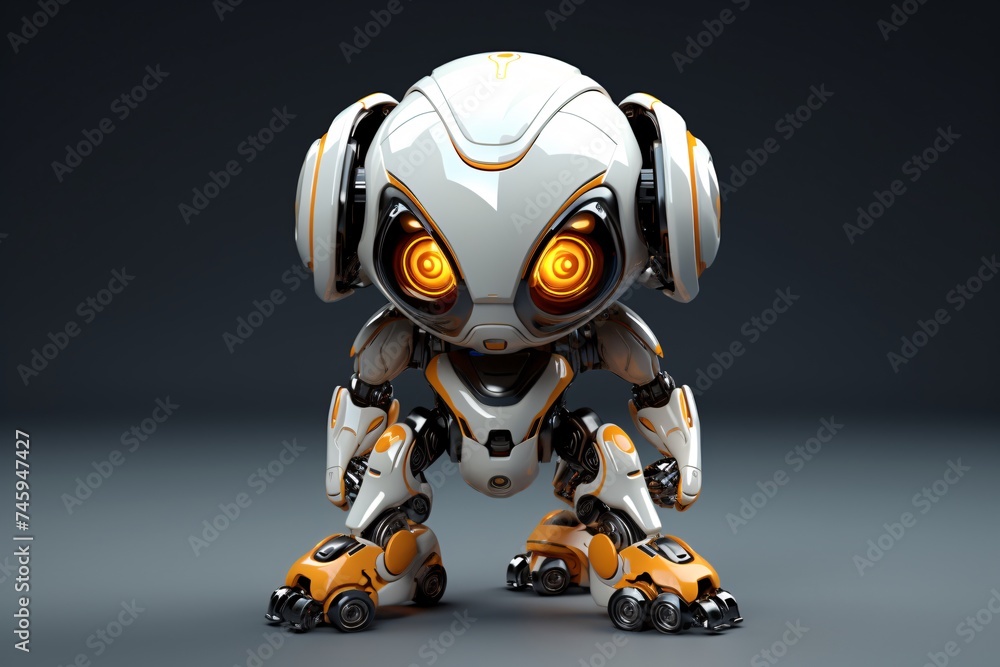a robot with yellow eyes a robot with yellow eyes