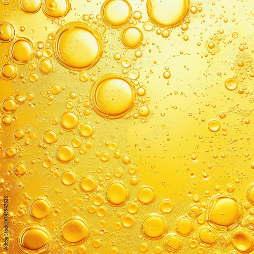 Yellow color oil bubbles background. Closeup view. photo