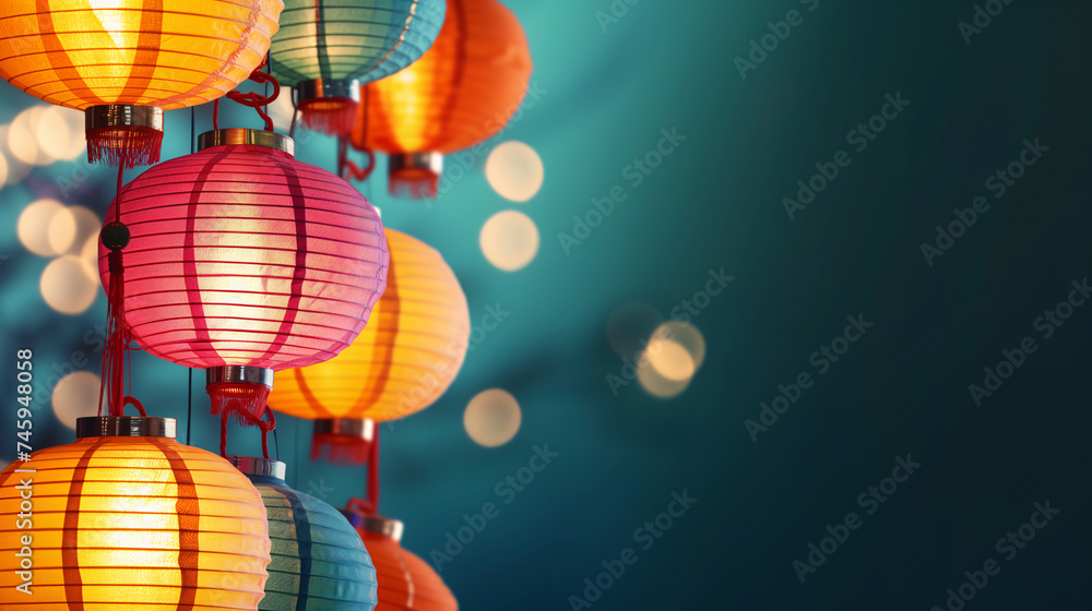Obraz premium chinese lantern festival background with copy space