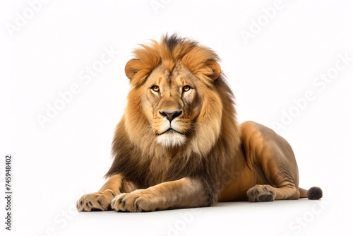 a lion lying down with a white background