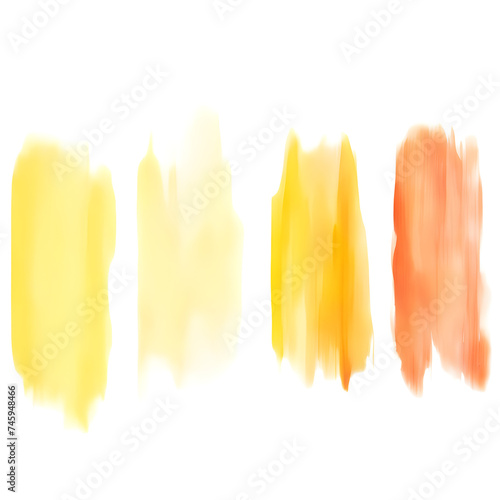 Abstract watercolor art on transparent background, yellow to orange color transitions,drawing style as if drawn with a brush