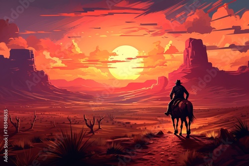 a man riding a horse in a desert