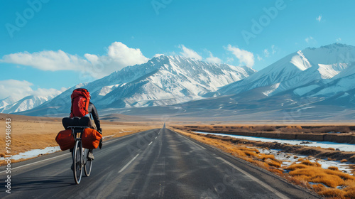 Cyclist traveling on the road on a bicycle.