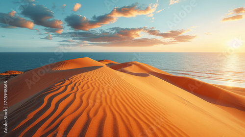 Fototapeta Naklejka Na Ścianę i Meble -  Sand dunes in a desert, right by the sea