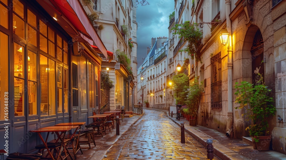 Charming Parisian neighborhood with stunning Parisian buildings and iconic sights.