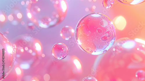 Pink colored oil bubble background. Closeup view.