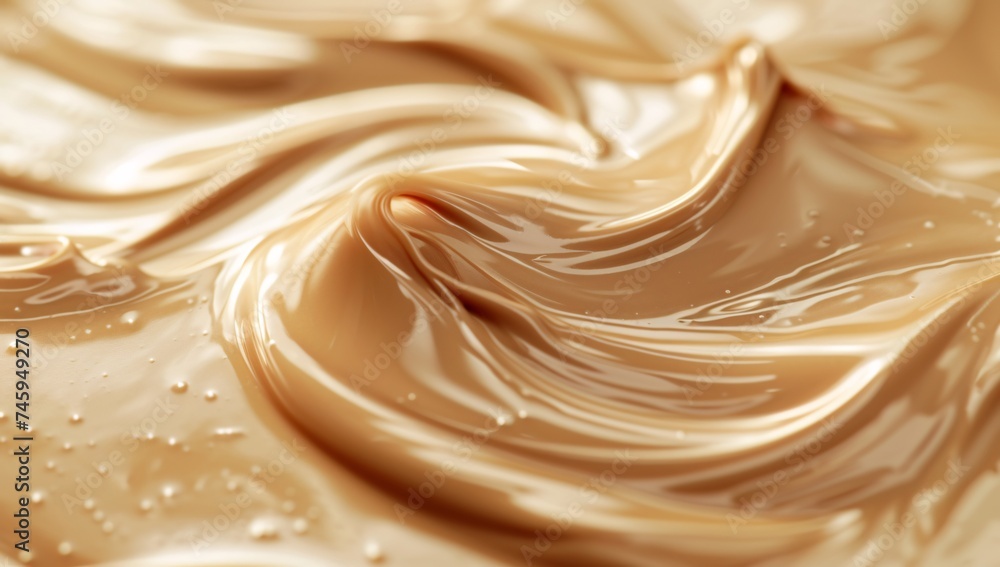 A close up of a creamy milk chocolate swirl, capturing the smooth and tempting texture A close up of a creamy milk chocolate swirl, capturing the smooth and tempting texture