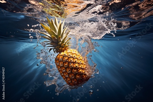 a pineapple falling into water