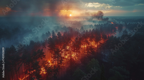 Bird s eye view of a burning forest