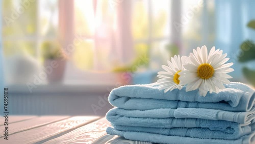 close up daisies on a towel. 4k video animation photo