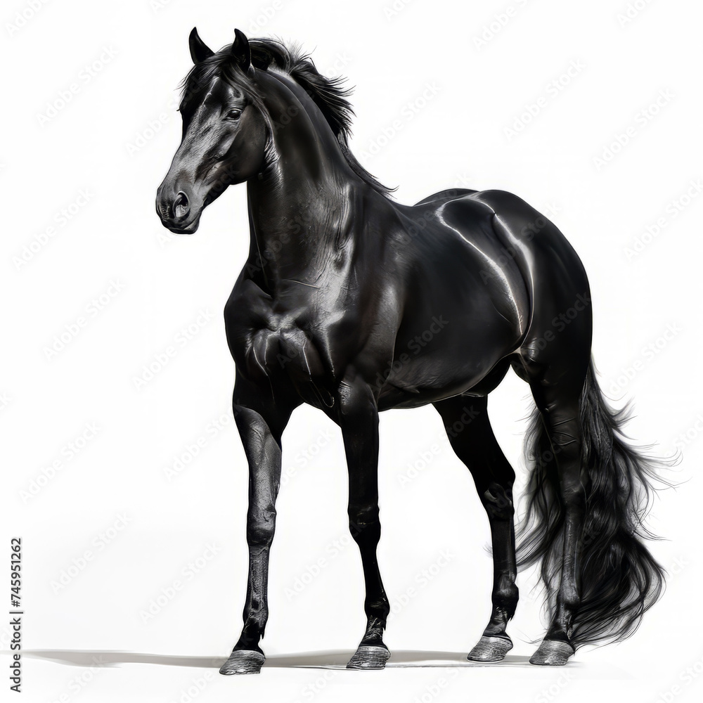 a photorealistic black horse backlit a photorealistic black horse backlit