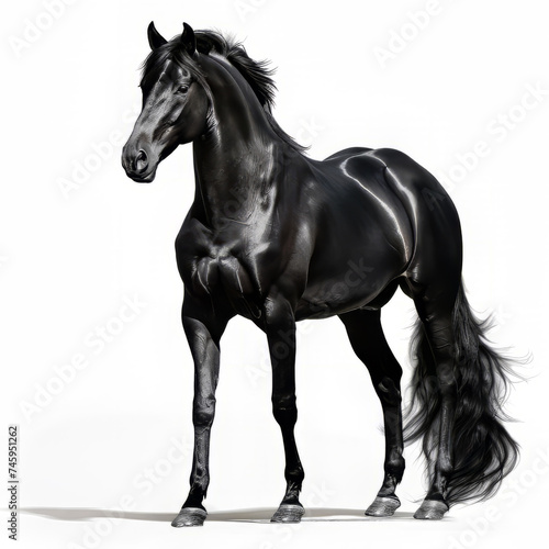 a photorealistic black horse backlit