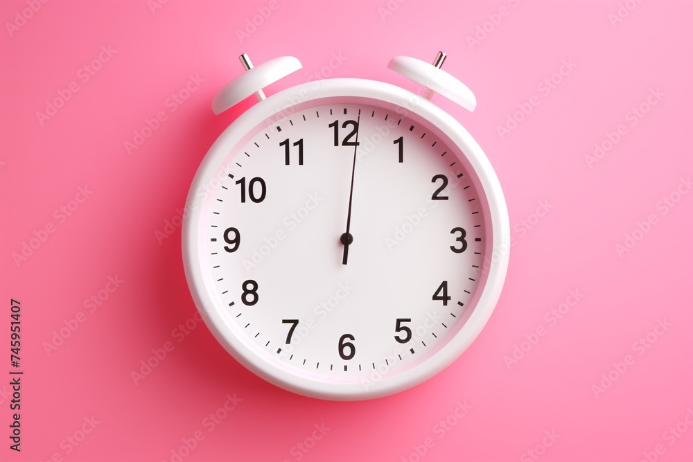 a white alarm clock on a pink background a white alarm clock on a pink background