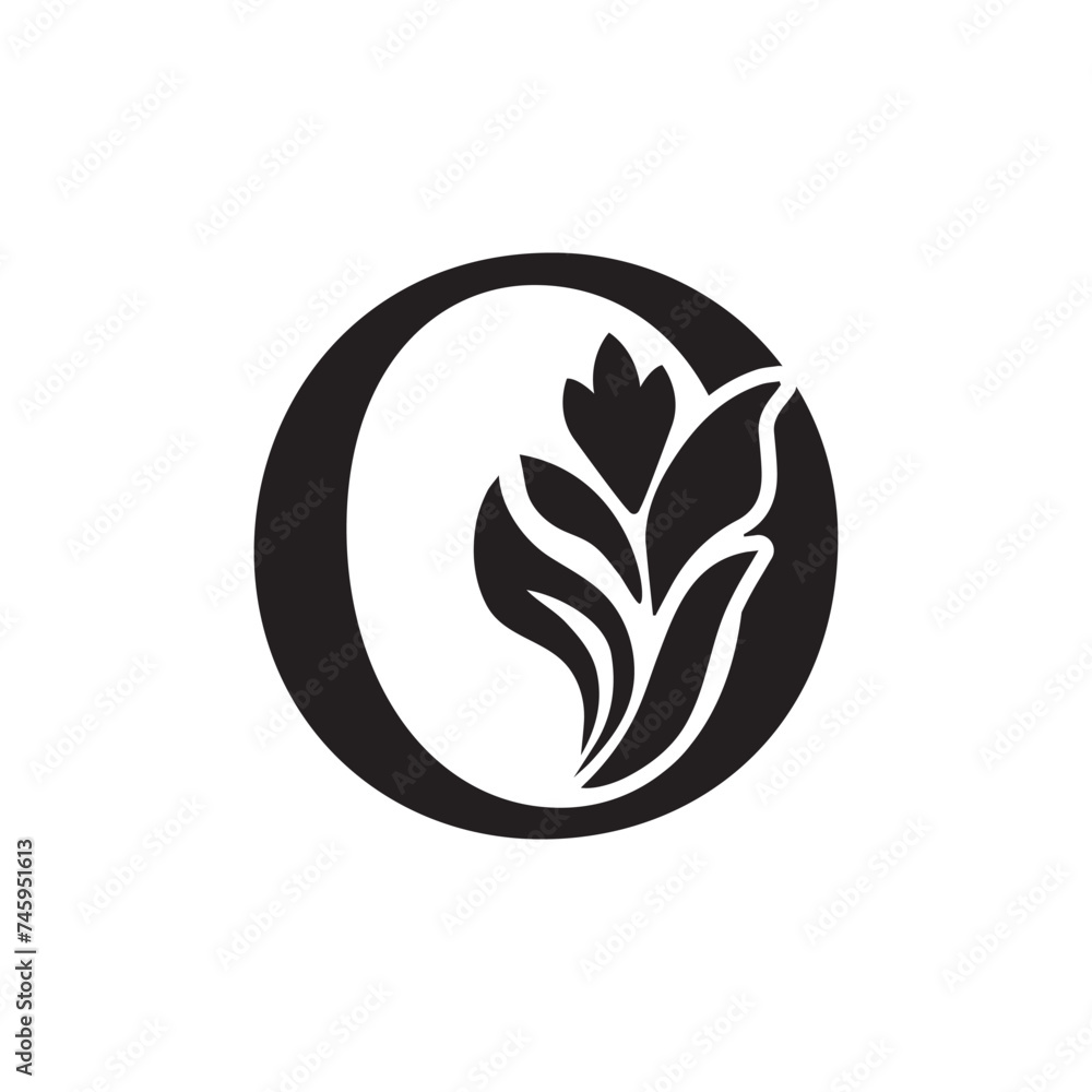 letter O. Black flower alphabet. Beautiful capital letters letter O. Black flower alphabet. Beautiful capital letters