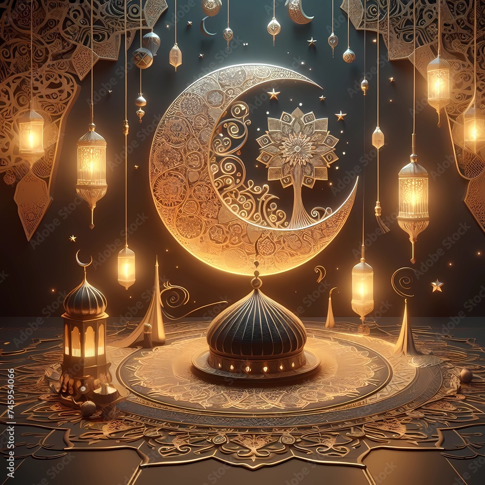 3D realistic Islamic background, the holy month of Ramadan