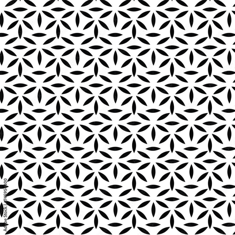 Abstract geometric seamless pattern black and white background.