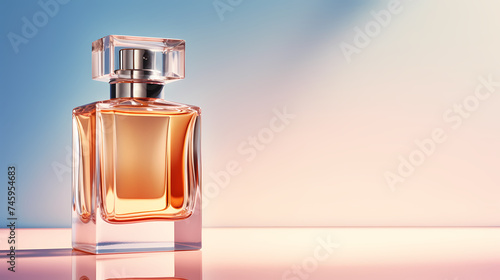 Wallpaper Mural Perfume transparent bottle on pastel background, perfume display Torontodigital.ca
