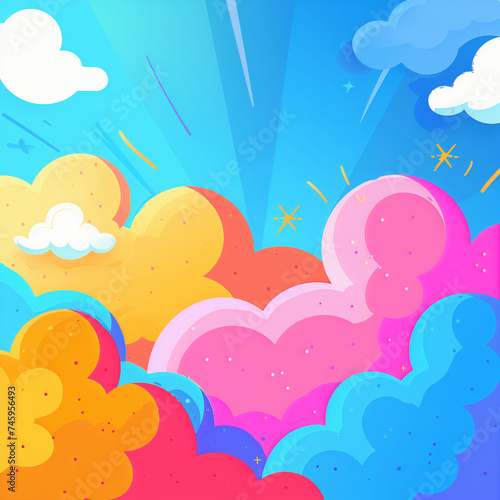 Colorful Whimsy: High-Resolution Vector Illustration of Cartoon Clouds in a Rainbow of Hues, Playful Sky Design