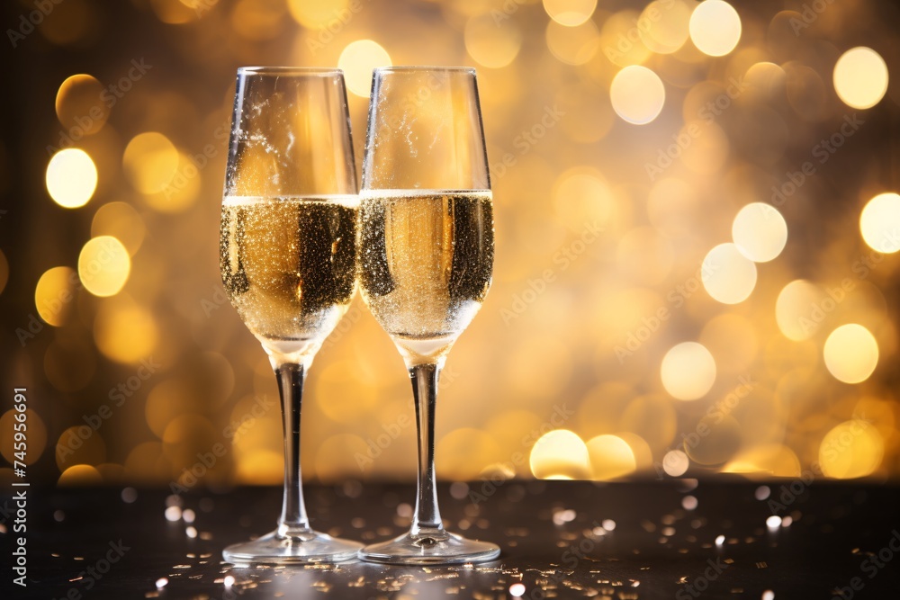 two glasses of champagne on a table two glasses of champagne on a table