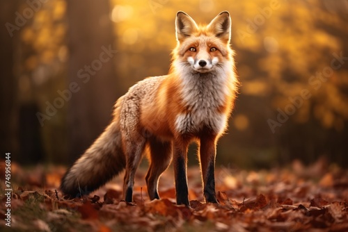 a fox standing in the woods