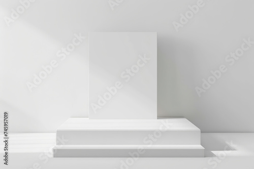 Elegant abstract white podiums with sunlight with shadow on white background for product display. Abstract 3d shape for products display presentation. Minimal wall scene.