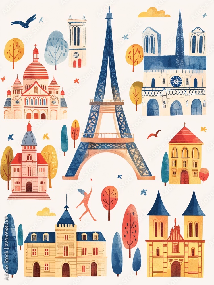Charming and adorable French-themed illustration set (tricolore).